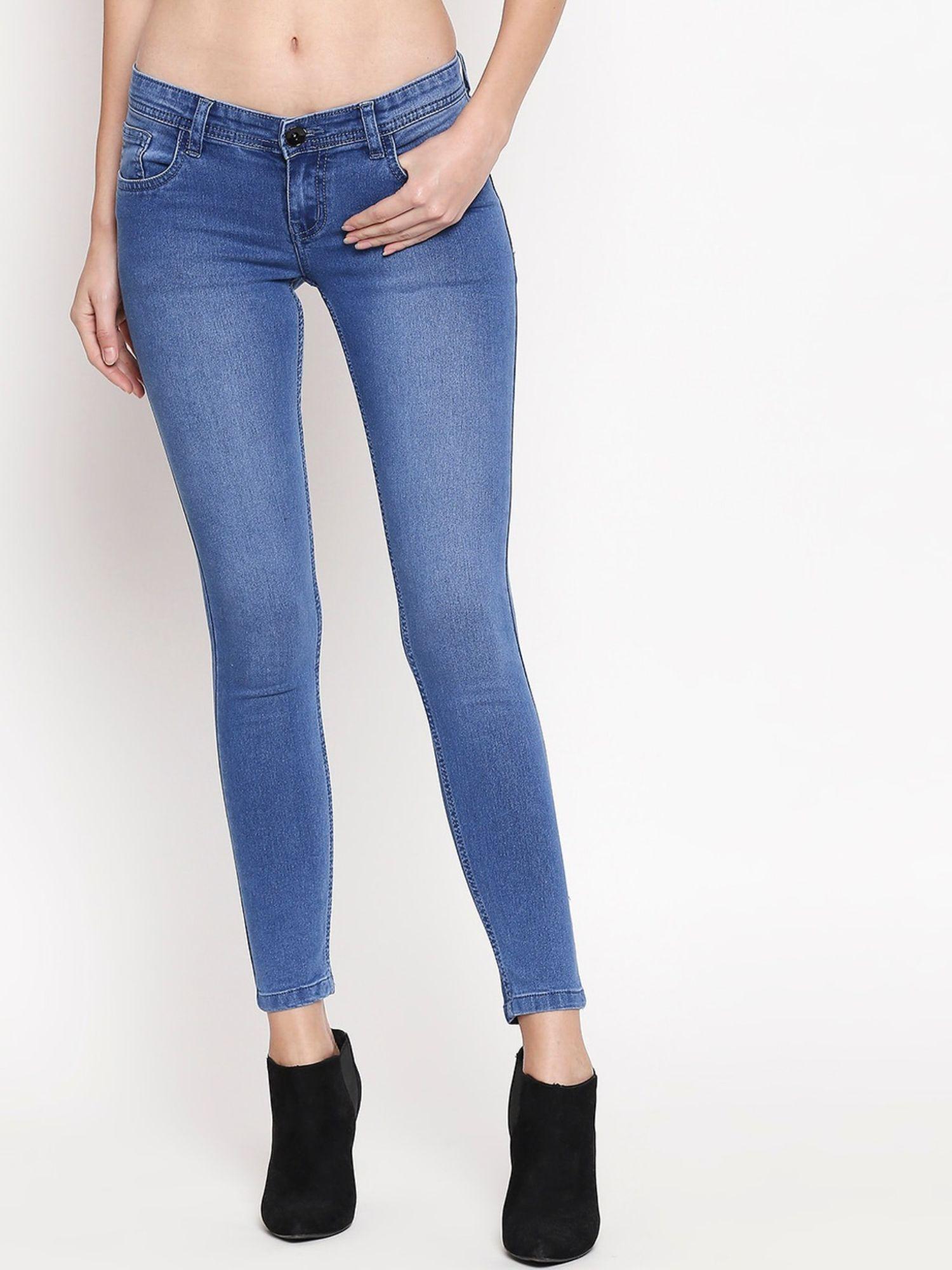 women plus size blue slim mid-rise clean look stretchable jeans