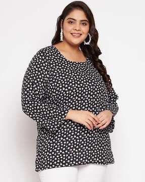 women plus size floral print round-neck top