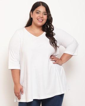 women plus size full-sleeve v-neck t-shirt