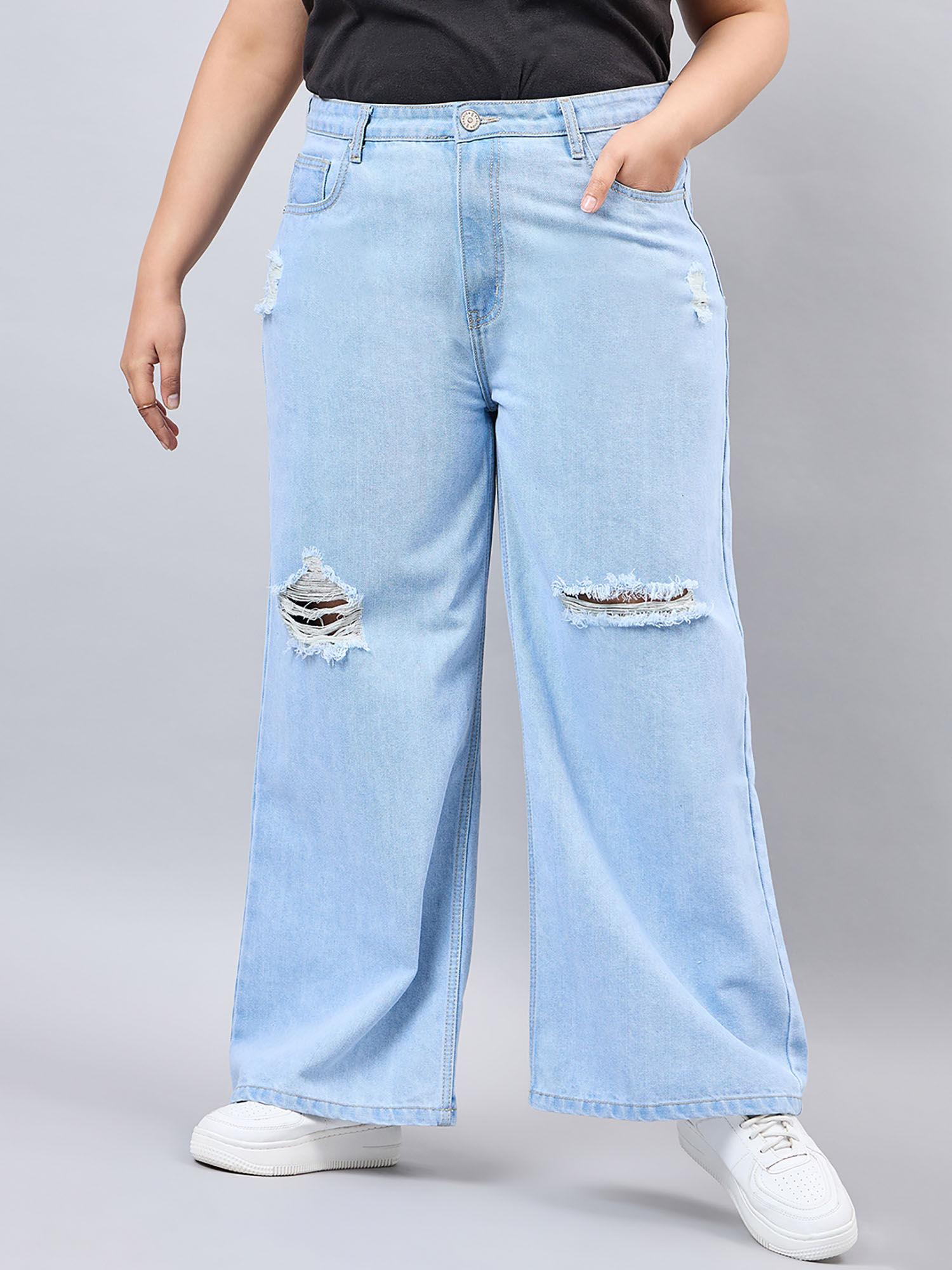 women plus size light blue wide leg high rise jeans