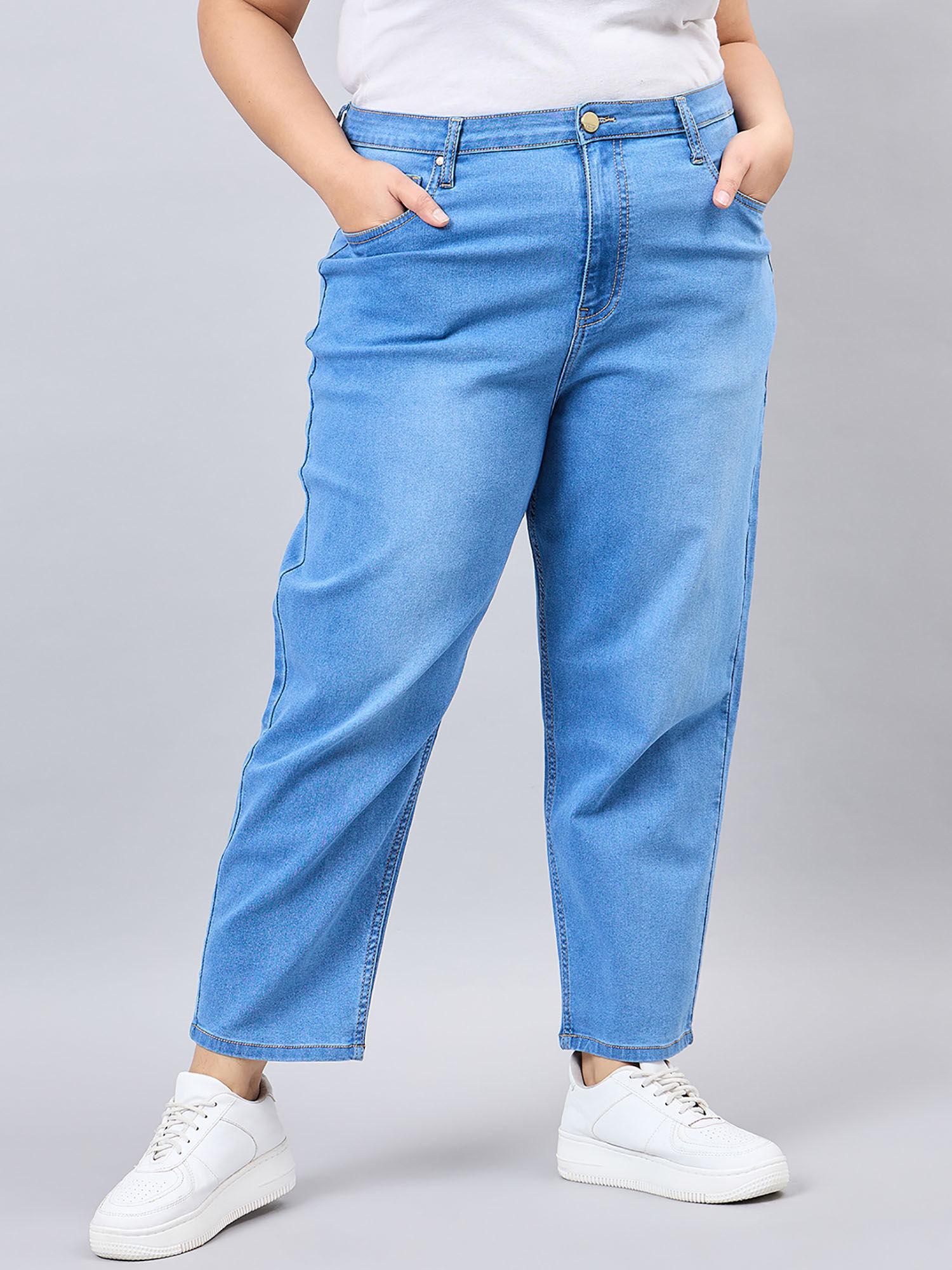 women plus size mid blue mom fit high rise stretchable jeans