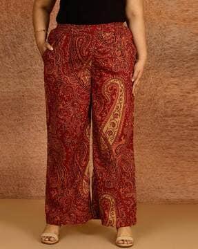 women plus size paisley print cotton high waist pants