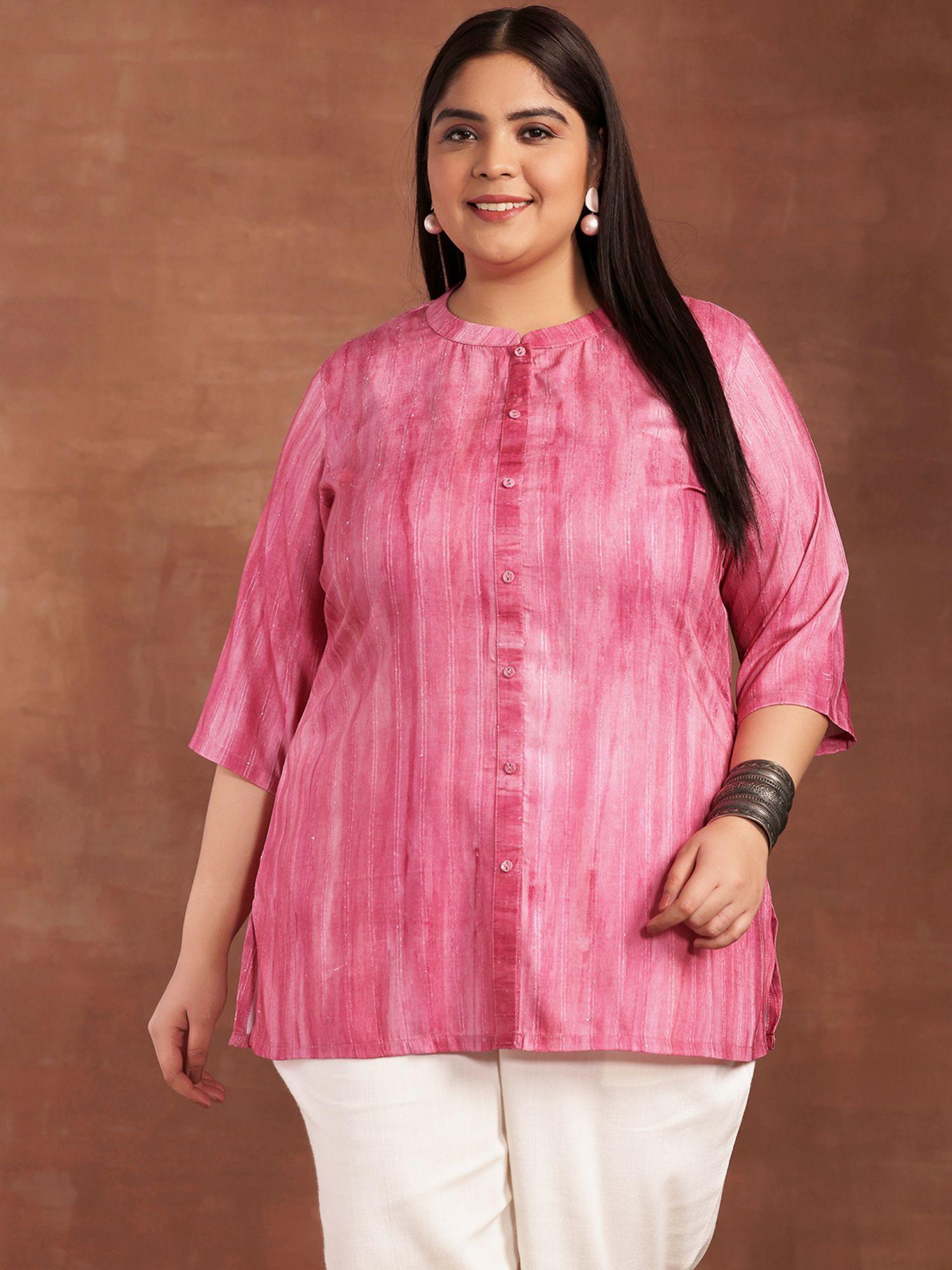 women plus size pink cotton blend straight kurti