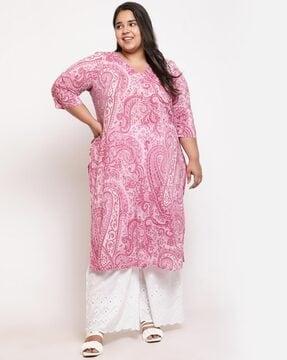 women plus size printed straight kurta