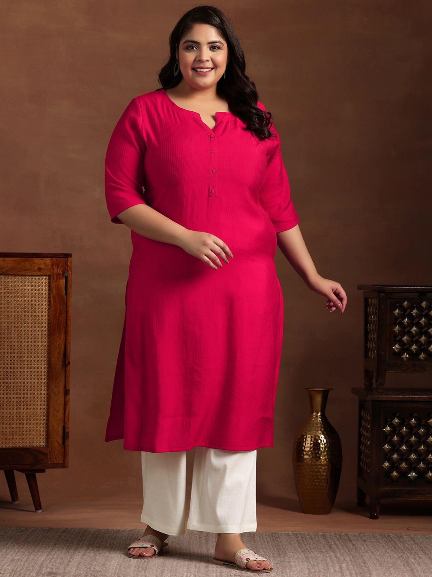 women plus size red stripes thread work detail kurta