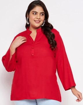 women plus size top with mandarin collar