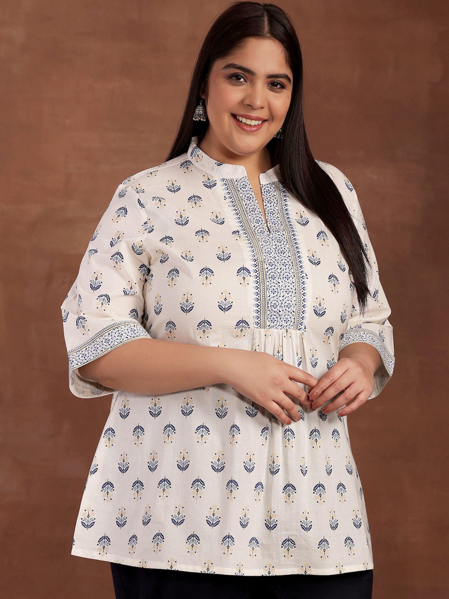 women plus size white printed kurti