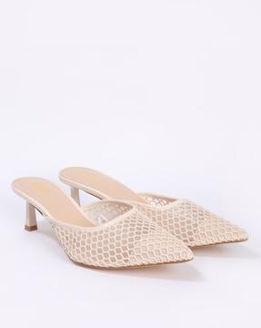 women pointed-toe mules with mesh lace