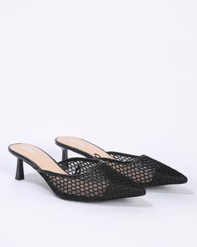 women pointed-toe mules with mesh lace