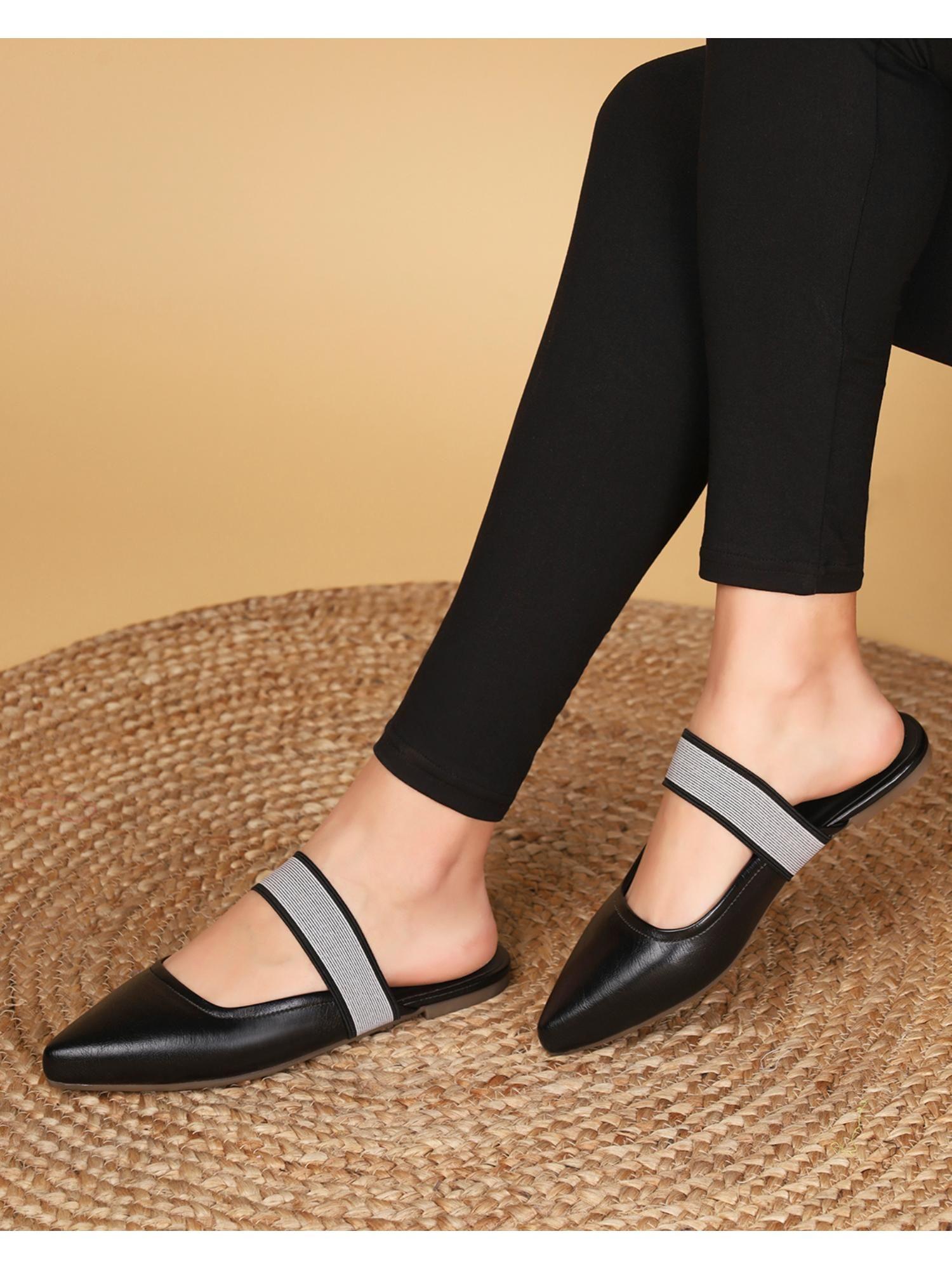 women pointed-toe slip-on mules-black