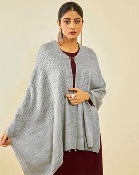women pointelle-knit shawl