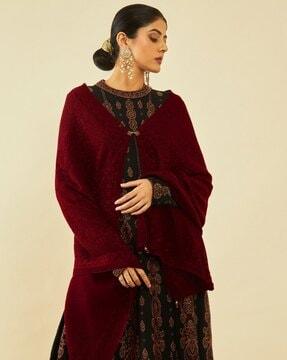 women pointelle-knit shawl