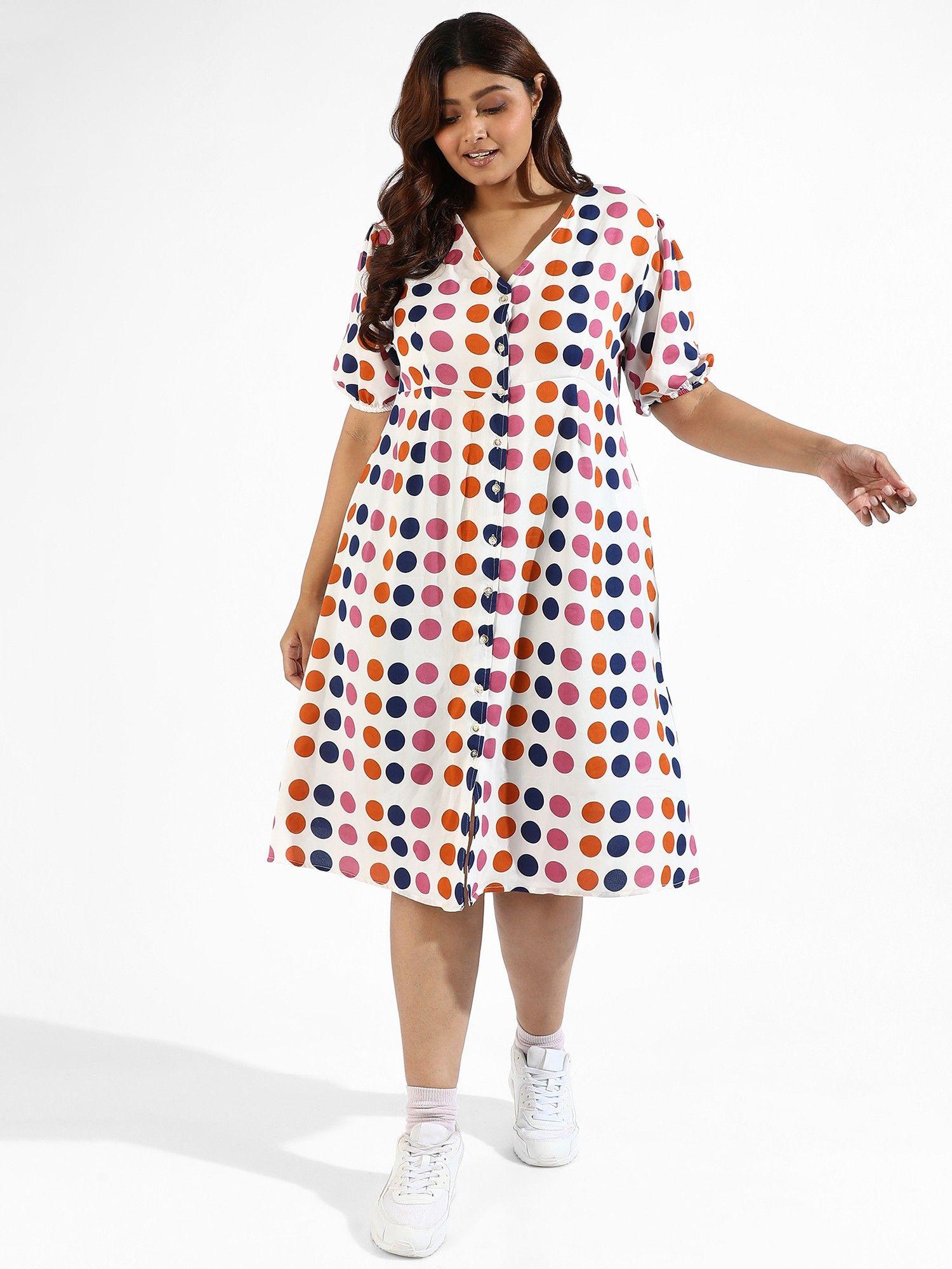 women polka dot's design, button stylish casual dresses