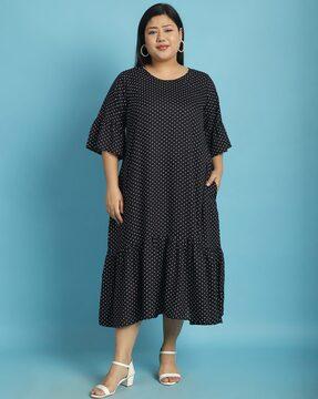 women polka-dot a-line dress with bell sleeves