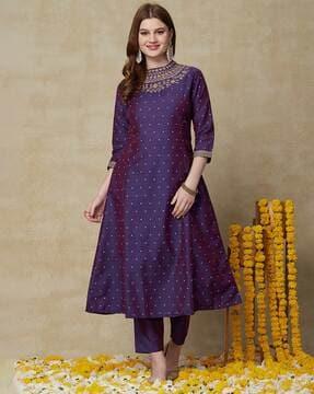 women polka-dot a-line kurta with pants