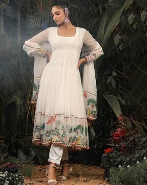 women polka-dot anarkali kurta set