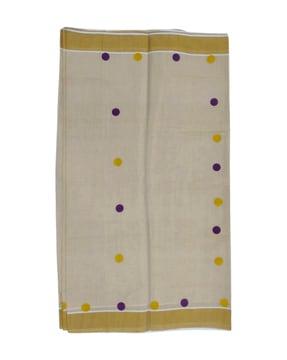 women polka-dot cotton saree with contrast border