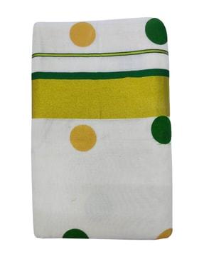 women polka-dot cotton saree with contrast border