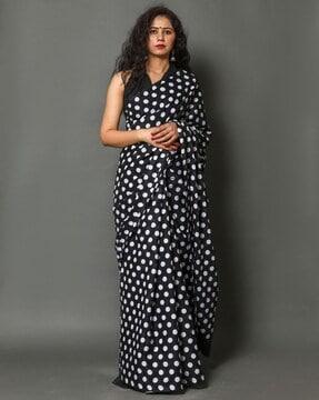 women polka-dot cotton saree