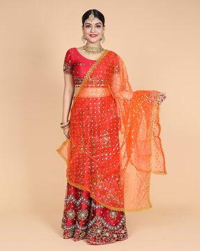 women polka-dot dupatta with lace detail