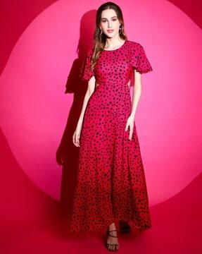 women polka-dot fit & flare dress