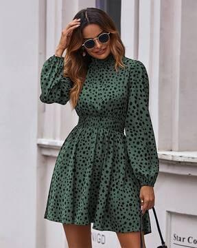 women polka-dot fit & flare dress
