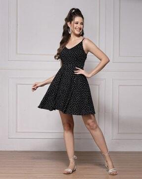 women polka-dot fit & flare dress