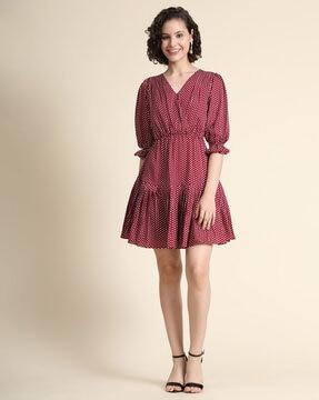 women polka-dot fit & flared dress