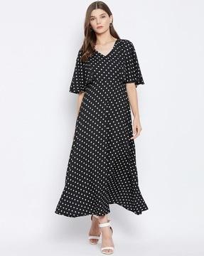 women polka-dot fit & flared dress