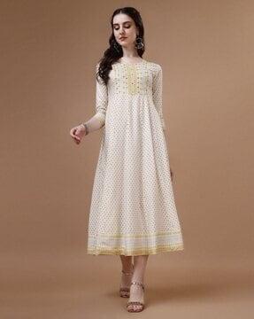 women polka-dot flared kurta