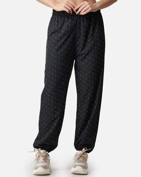 women polka-dot joggers with elasticated waistband