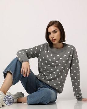 women polka-dot knit relaxed fit pullover