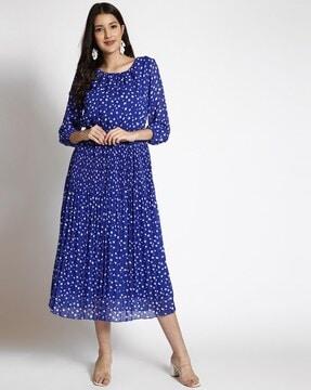 women polka-dot pattern round-neck dress