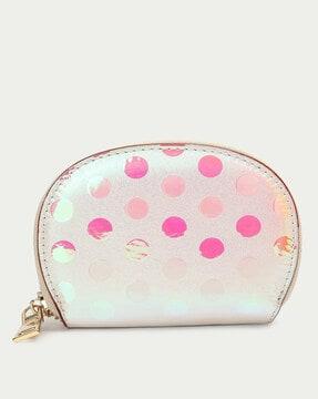 women polka-dot pattern zip-around wallet