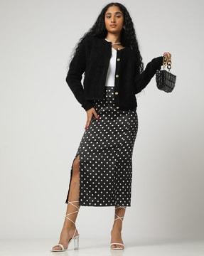 women polka-dot pencil skirt with side slit