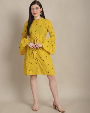 women polka-dot print a-line dress with belt