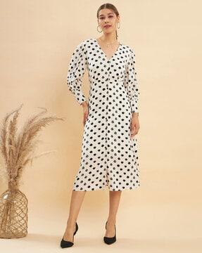 women polka-dot print a-line dress