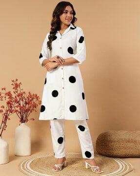 women polka-dot print a-line kurta set