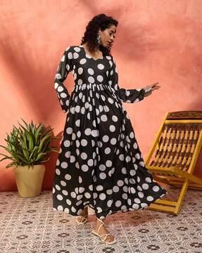 women polka-dot print anarkali dress