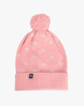 women polka-dot print beanie with pom-pom