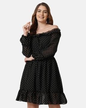 women polka-dot print fit & flare dress