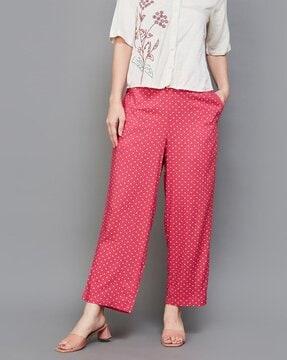 women polka-dot print flat-front pants