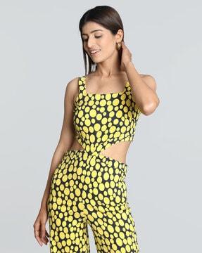 women polka-dot print jumpsuit with cutouts