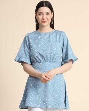 women polka-dot print regular fit blouson top