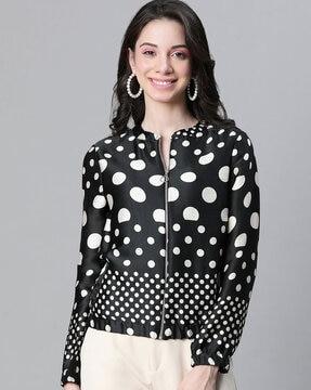 women polka-dot print regular fit bomber jacket