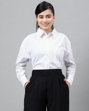 women polka-dot print regular fit cotton shirt