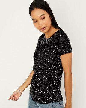 women polka-dot print regular fit crew-neck t-shirt