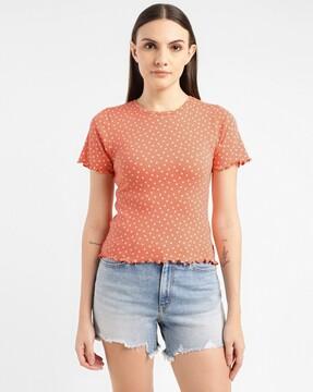 women polka-dot print regular fit crew-neck t-shirt