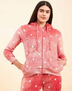 women polka-dot print regular fit hoodie