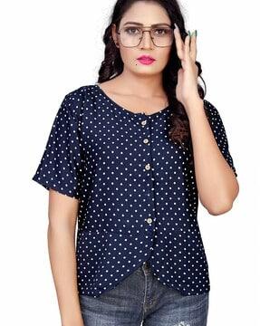 women polka-dot print regular fit peplum top